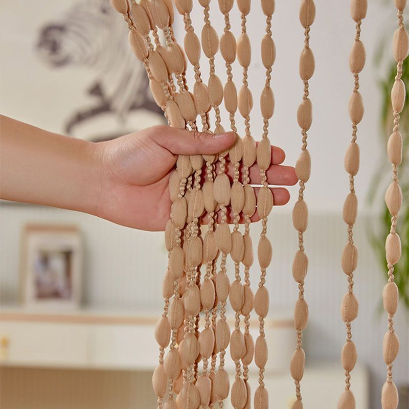 Door String 39x79 Inch Curtains Beige Panel Soft Balls Romantic Glitter Fringe Room Divider Home Décor Wedding Girls, Beige — image 2