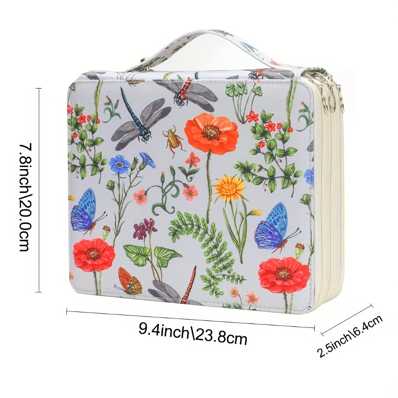 White Floral Design Portable Zippered Pencil Case - 3-Layer Large Capacity Organizer for Stationery & Art Supplies โ image 2