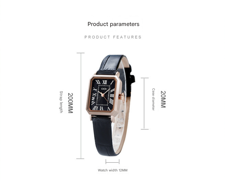 Rose gold shell, white plate, green belt Ladies Quartz Watch - Classic Rectangular, Leather Band โ image 2