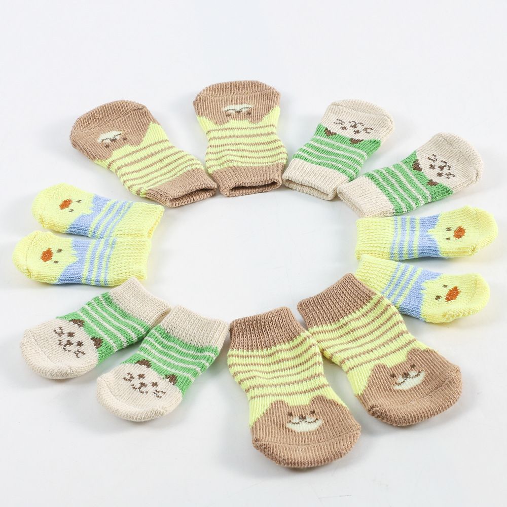 Pet Dog Socks Cartoon Pattern Non Slip 4 Pack Beige cute cat [4 pack] M [recommended sole width is about 4] 2.5-6kg pounds — image 2