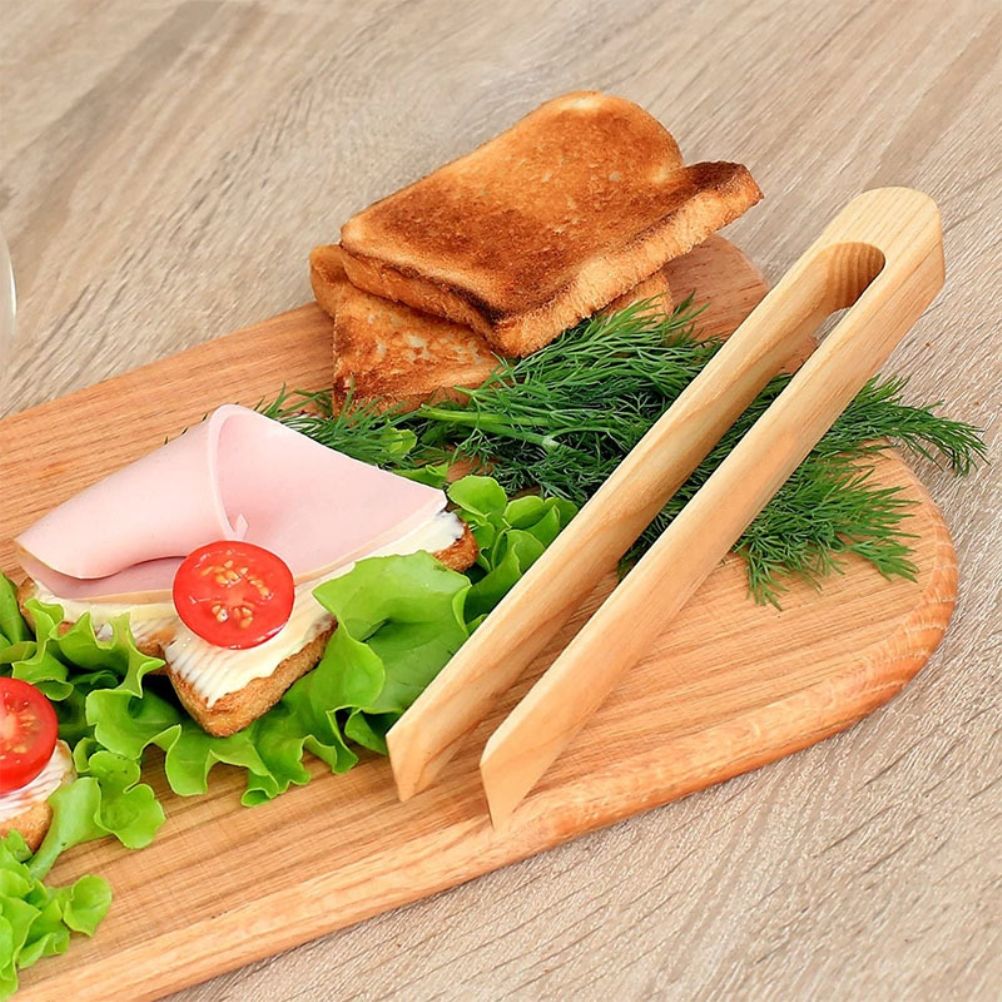 Magnetic Bamboo Toaster Tongs Kitchen Toast Tongs for Cooking Natural Bamboo Kitchen Utensils — image 5