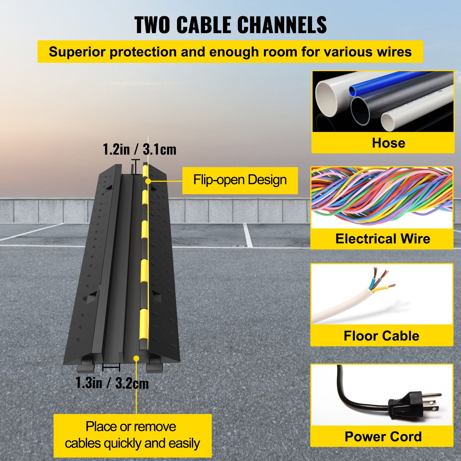 3 Pcs 2-Cable Rubber Electrical Wire Cover Cord Protector Ramp 11000 lbs โ image 3