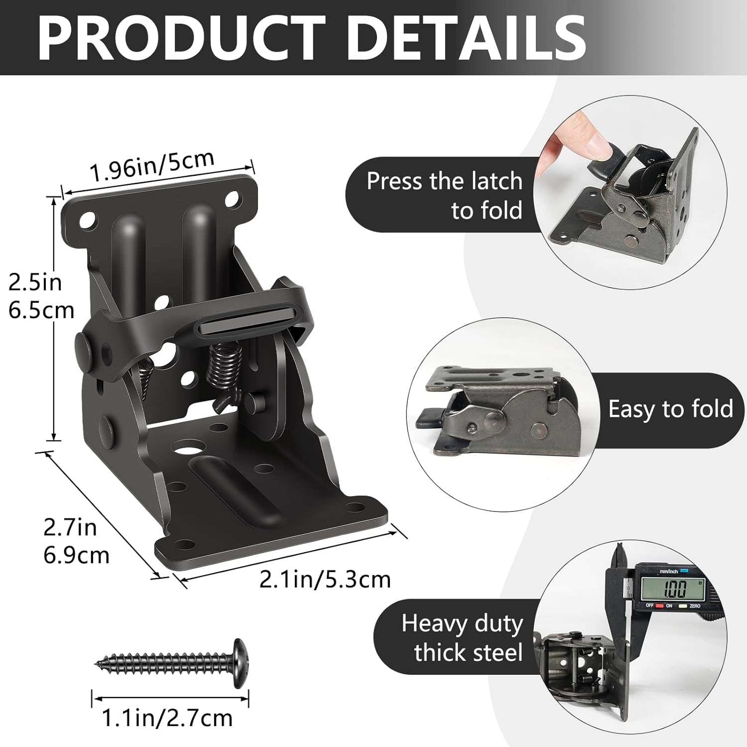 4 Pack Folding Brackets, Self-Lock Hinge with Screws for Folding Table Legs, Lock Extension Support Bracket Bed Legs, Black โ image 2