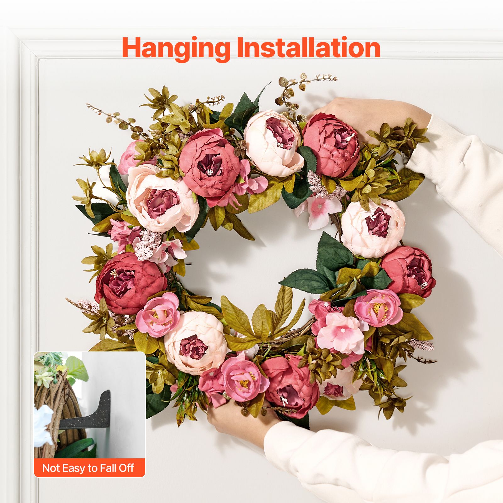 Artificial Decorative Wreath 48.26 cm Pink Peonies Hydrangeas Year Round — image 6