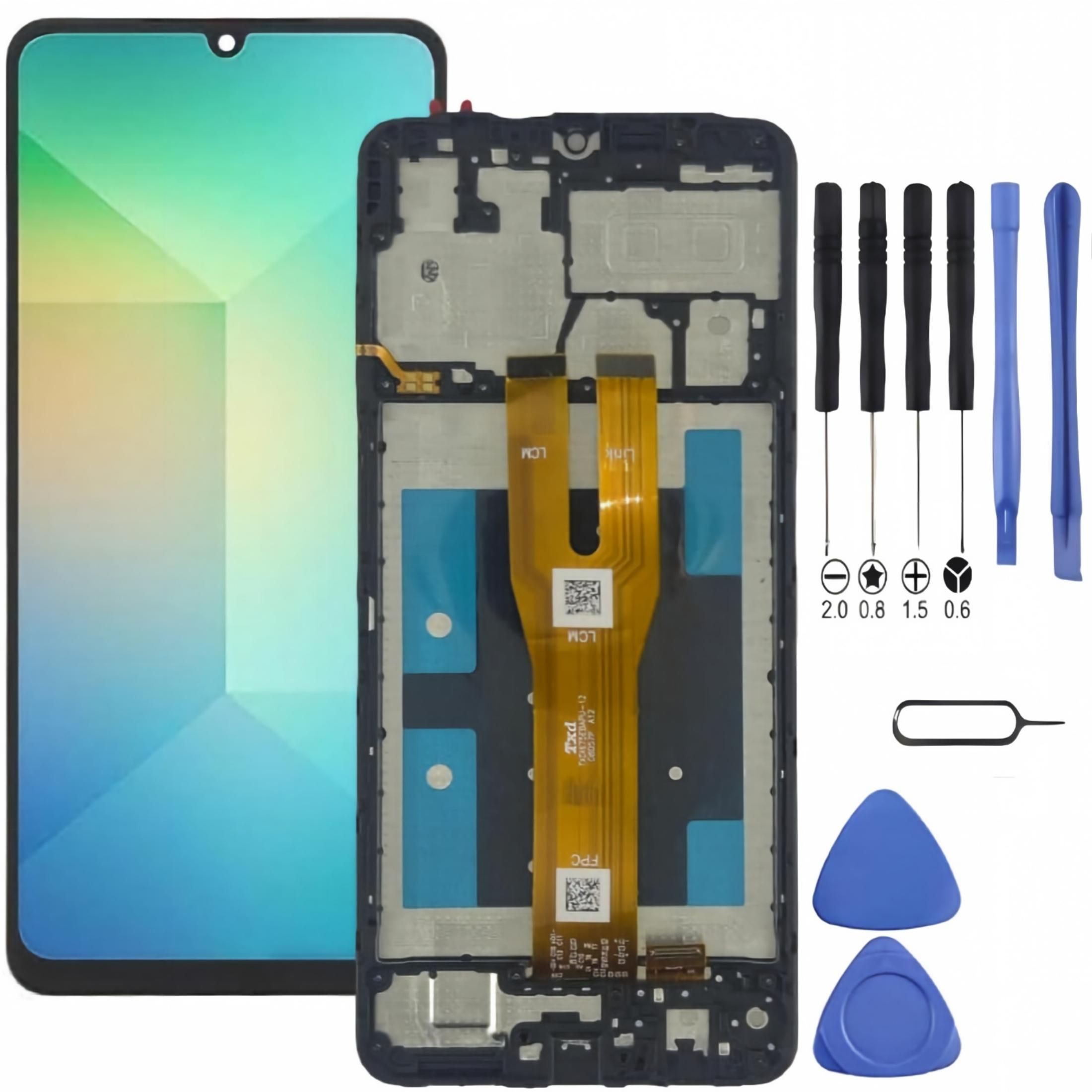 Samsung Galaxy A06 Screen Replacement with Frame, 6.7 Inch PLS TFT LCD Touch Digitizer, Complete Disassembly Repair Tool Kit for SM-A065F SM-A065M SM-A065U