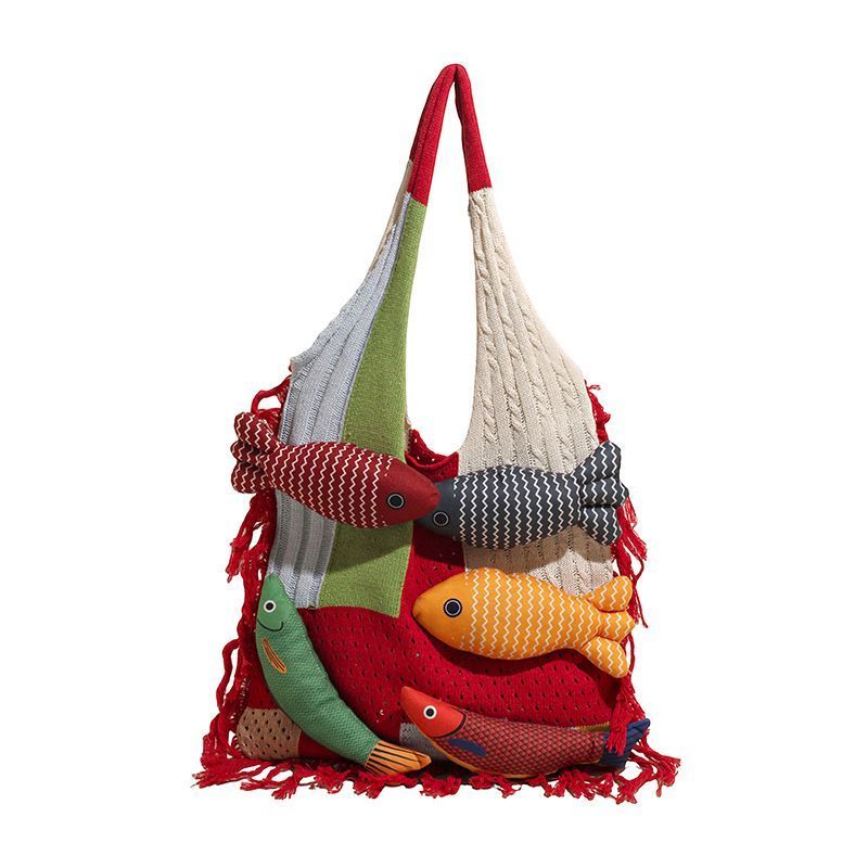 Red Spliced Hand Tote Bag