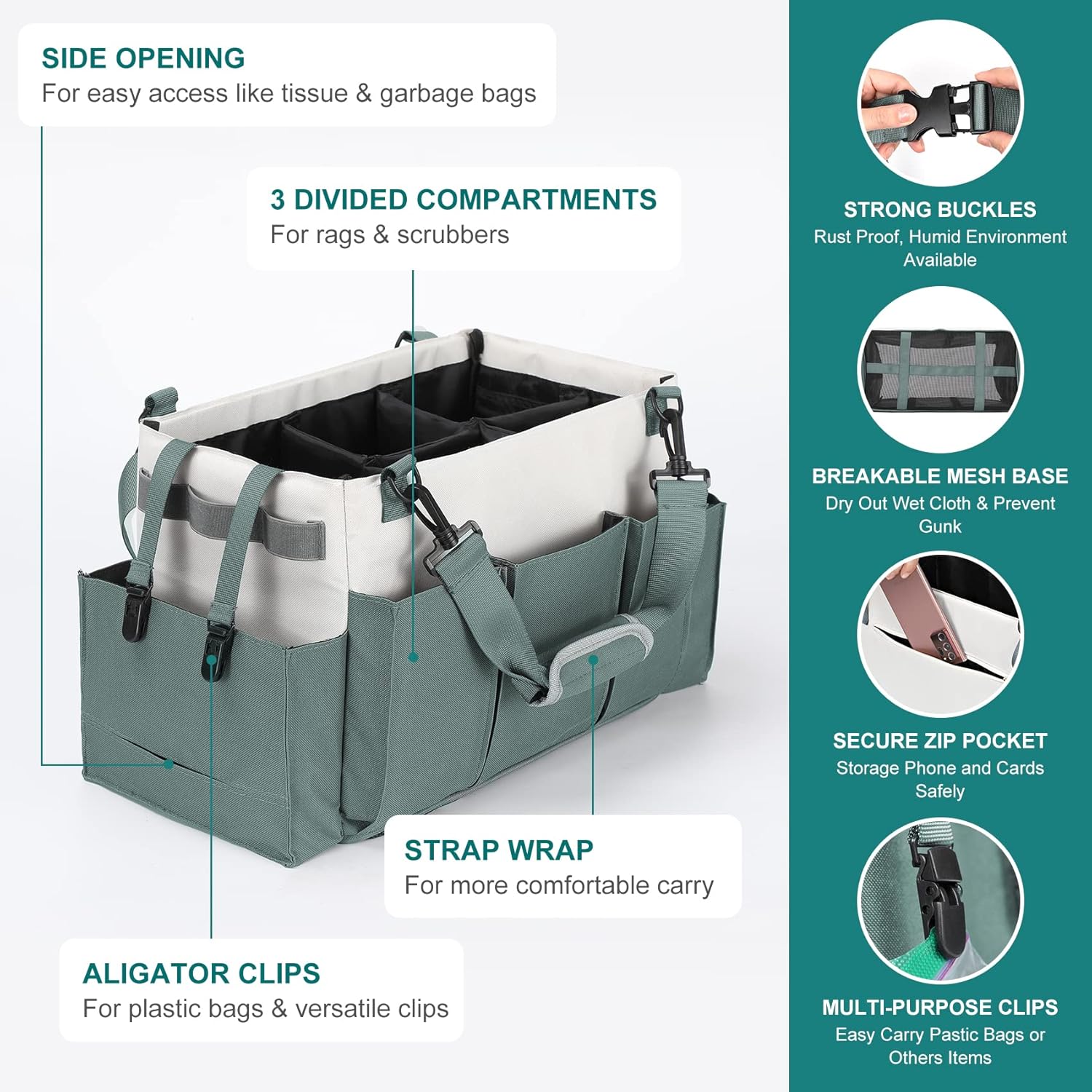 Cleaning Caddy Organizer with Handle, Wearable Bag for Supplies, Tote Shoulder and Waist Straps, Under Sink Tool Multiple Compartments (Large) (QJB-BLS) — image 3