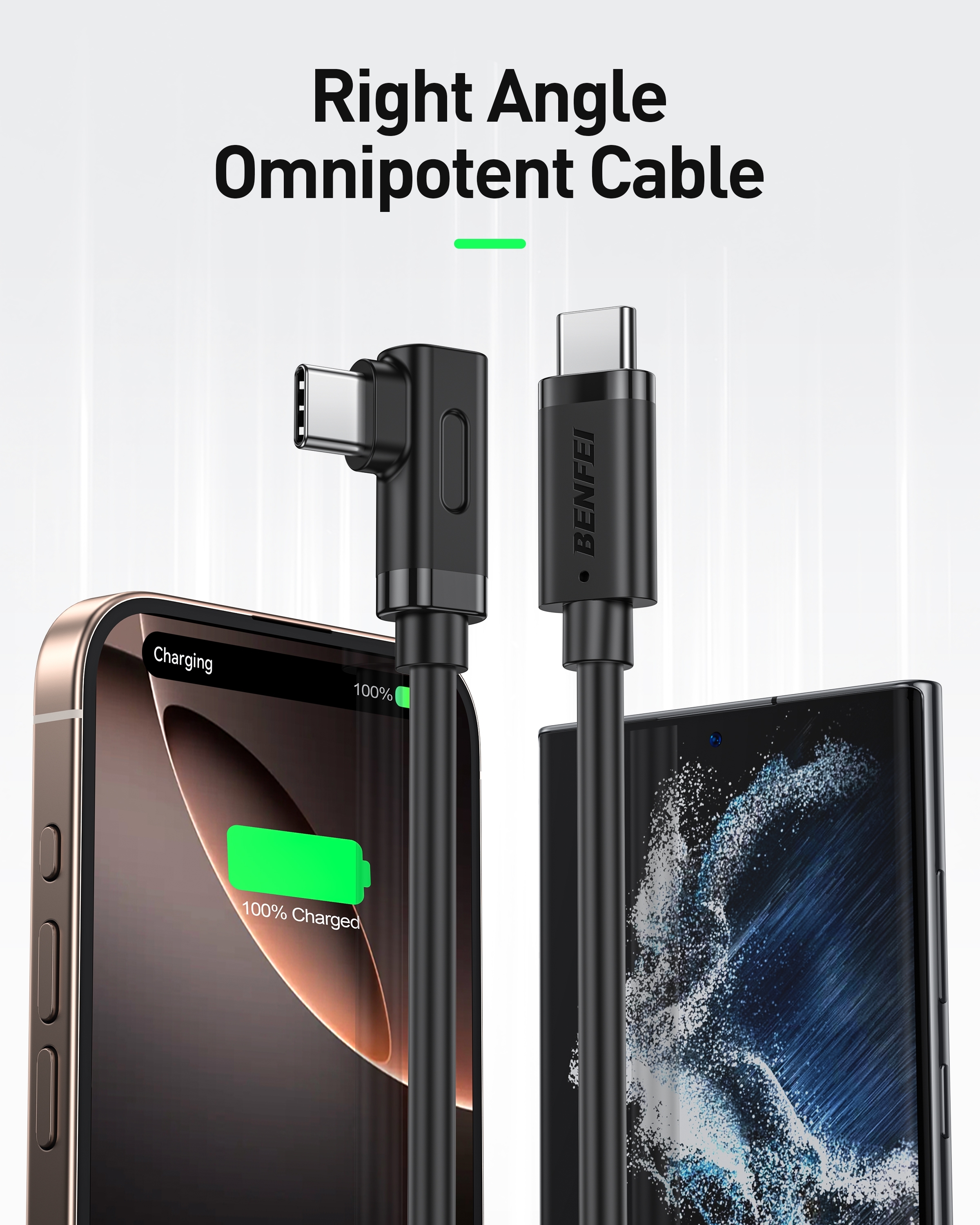 BENFEI 428BK-1M USB C to Right Angle USB C Cable, 90-dgree Angled USB 2.0 Type C Charger Cable, 3A Fast Charging & 480Mbps Data Sync, Durable PVC — image 2