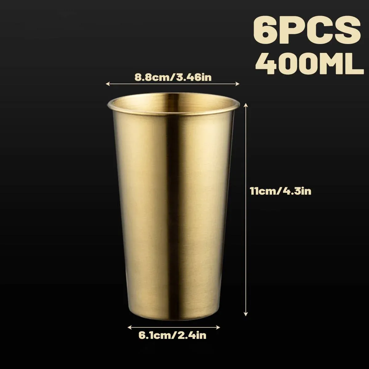 Stainless Steel Cup Set 6pcs Gold 400ml Curled Lip 304 Cold Drink Pint โ image 3