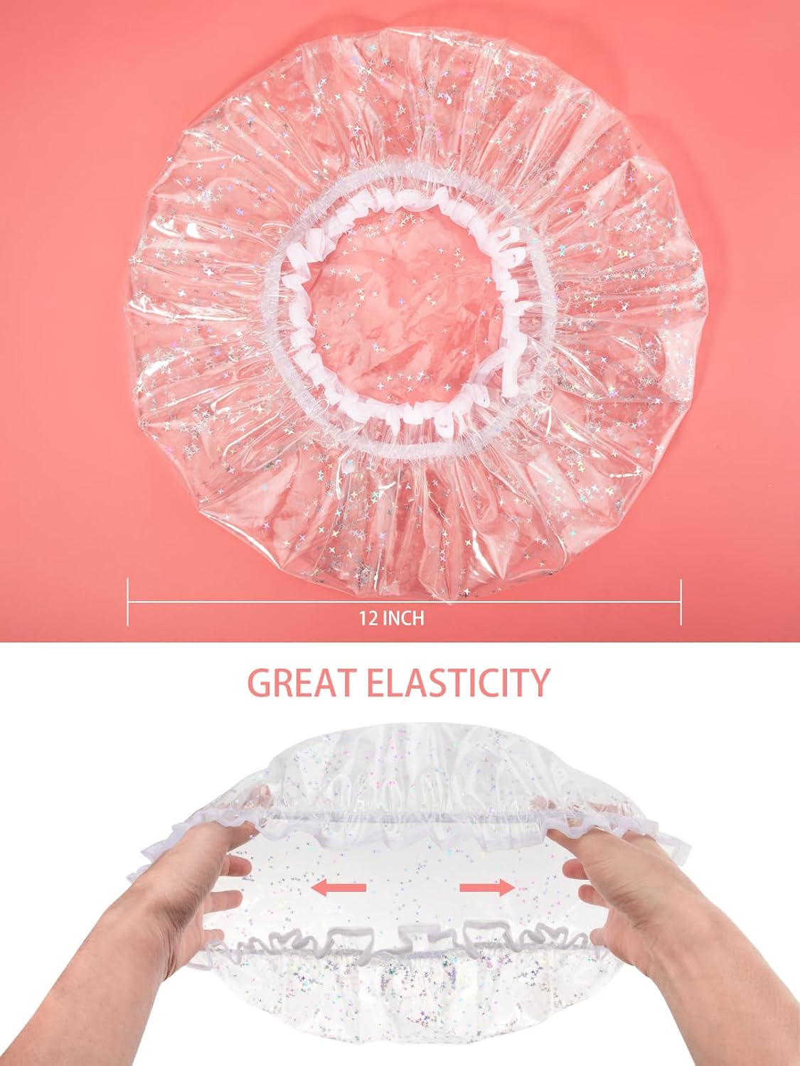 Luxury Shower Cap Reusable Waterproof for Women Sequin Lined Hair Cap for Shower Plastic Cap for Long Hair Large Double Layer Bath Cap Travel Essential & — image 2