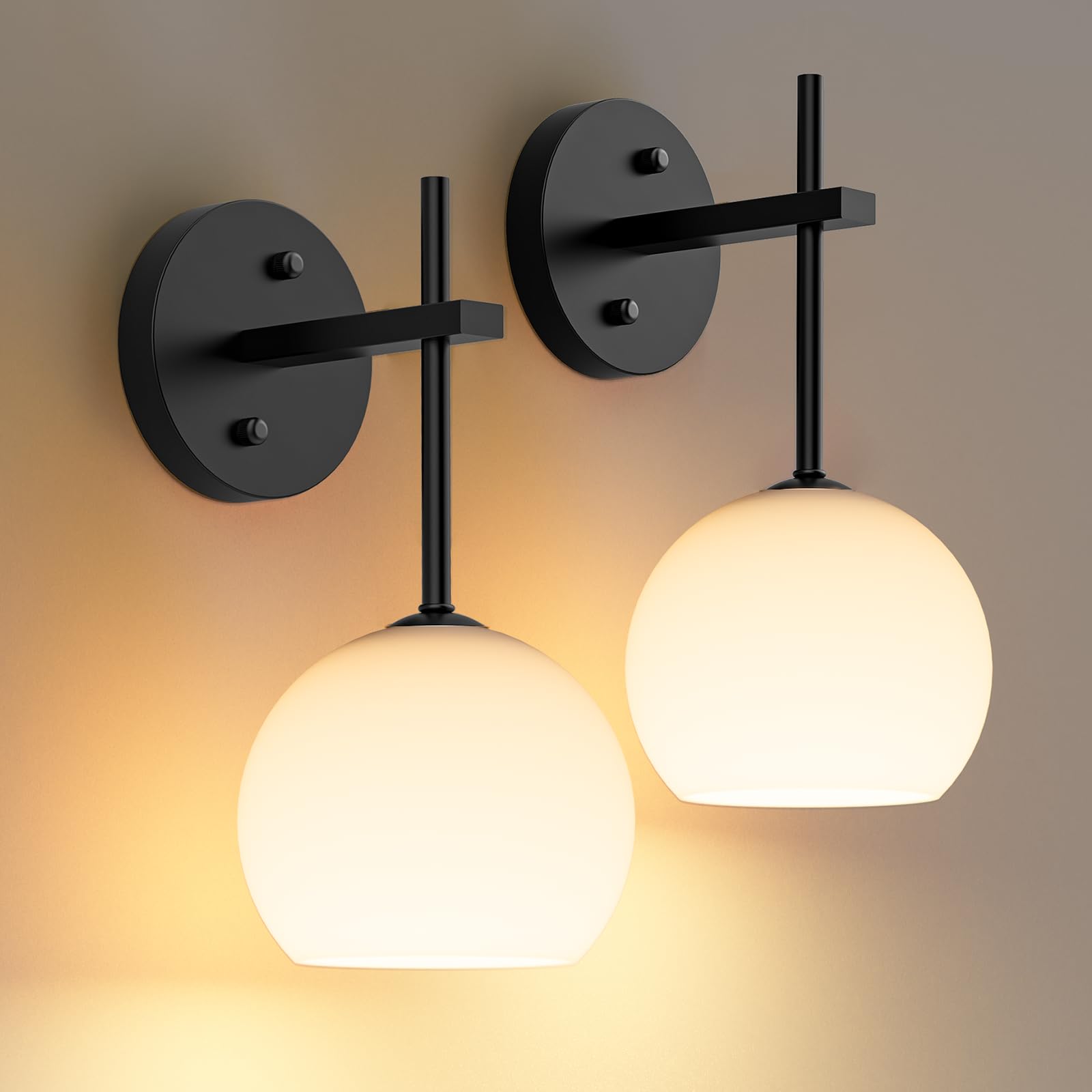 Wall Sconces Set of Two, Wireless Battery Operated Wall Decor with Remote, Sconces Wall Lighting with Glass Shade, Upward and Downward Installation