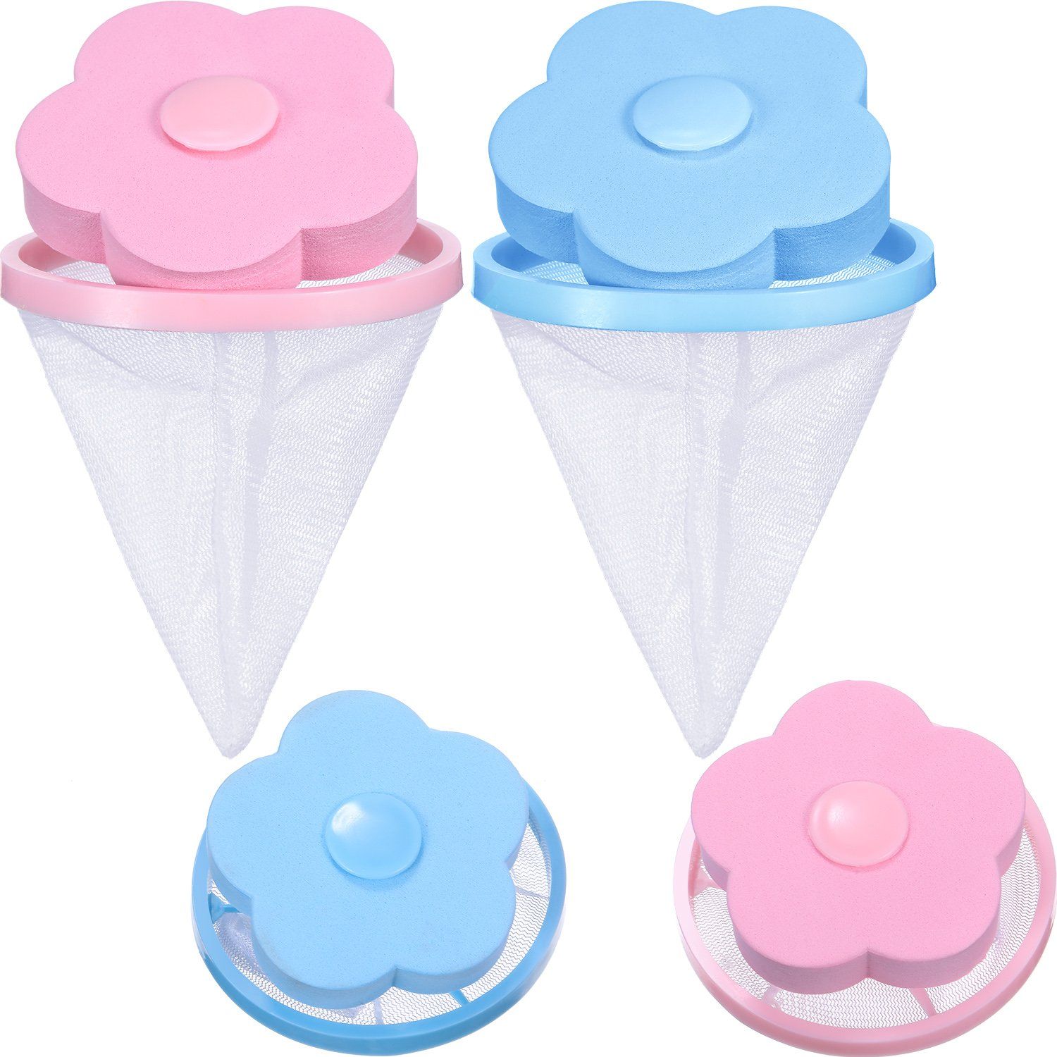 4 Pieces Reusable Washing Machine Lint Catcher Household Washing Machine Lint Mesh Bag Hair Filter Net Pouch Washer (Blue, Pink)