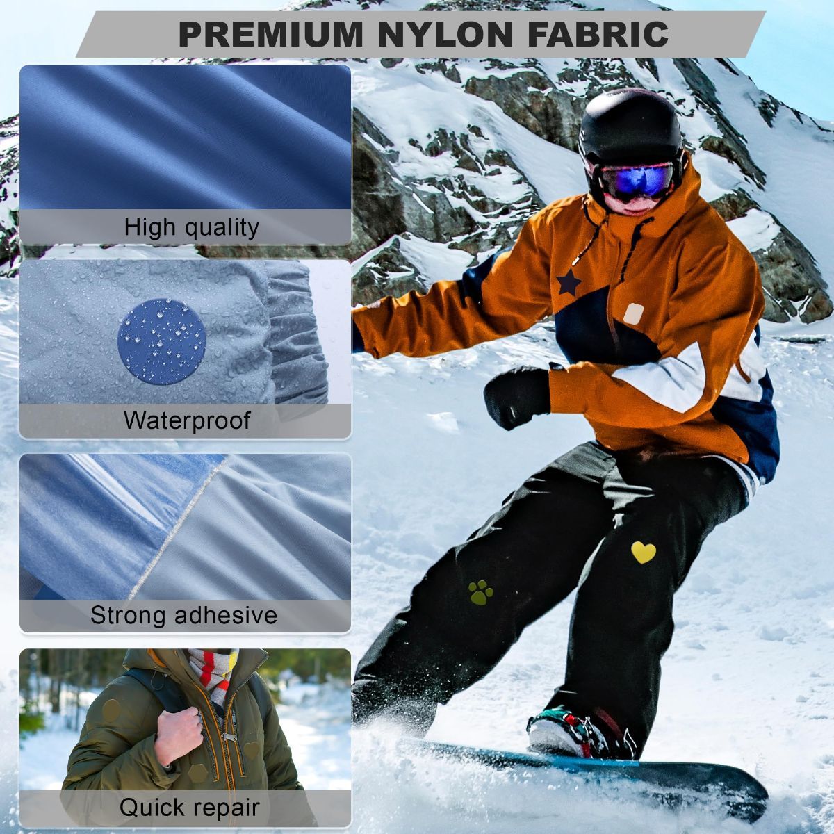 8 Pieces 7.87 x 5.9 inch Nylon Repair Patches Nylon Fabric Patch Self-Adhesive Fabric Repair Tape Waterproof Lightweight Outdoor Gear Patch Kit for Down Jacket — image 4