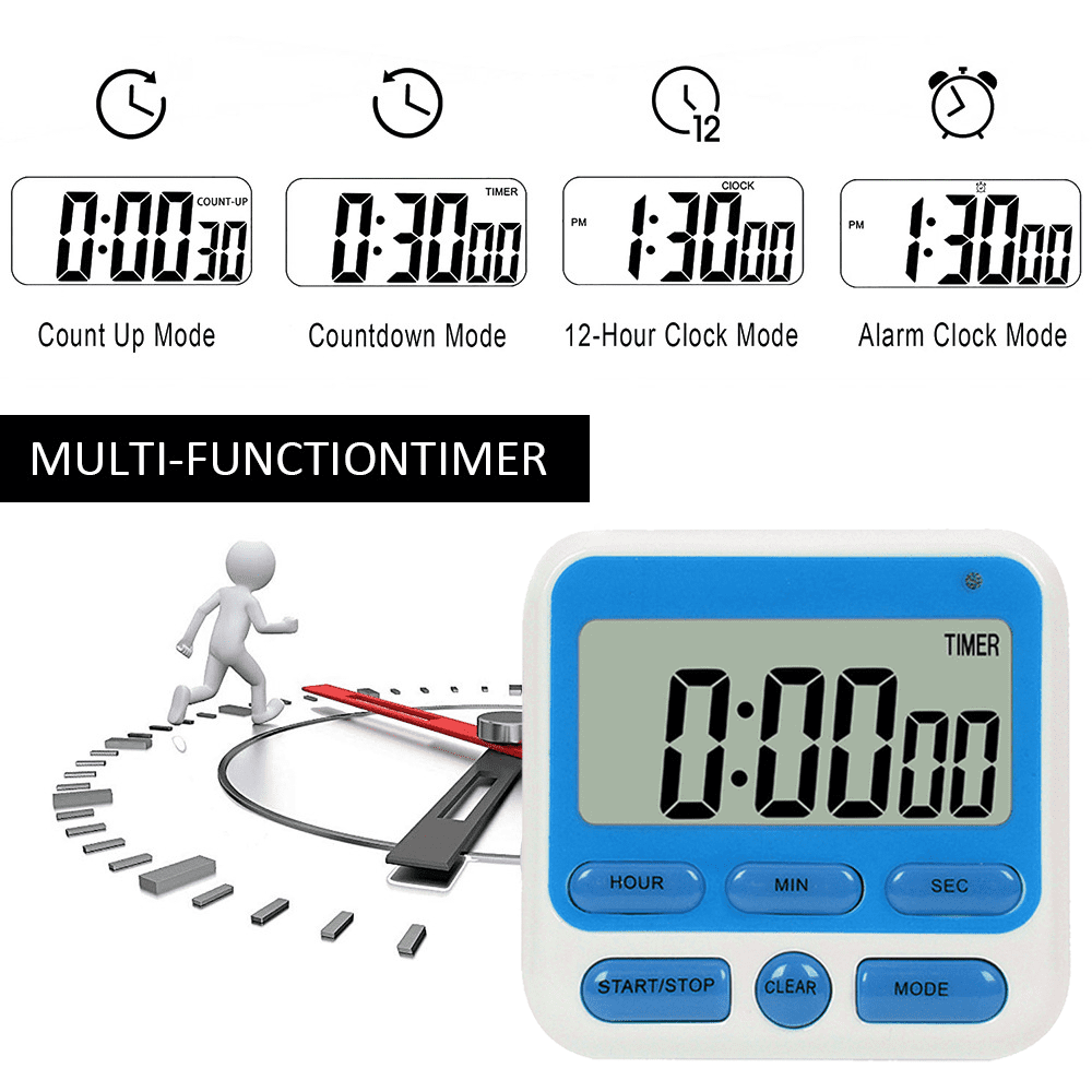 Digital Countdown Kitchen Timer -Count Up Down Magnetic Timer Clock for Cooking Baking Gym Students Blue — image 3