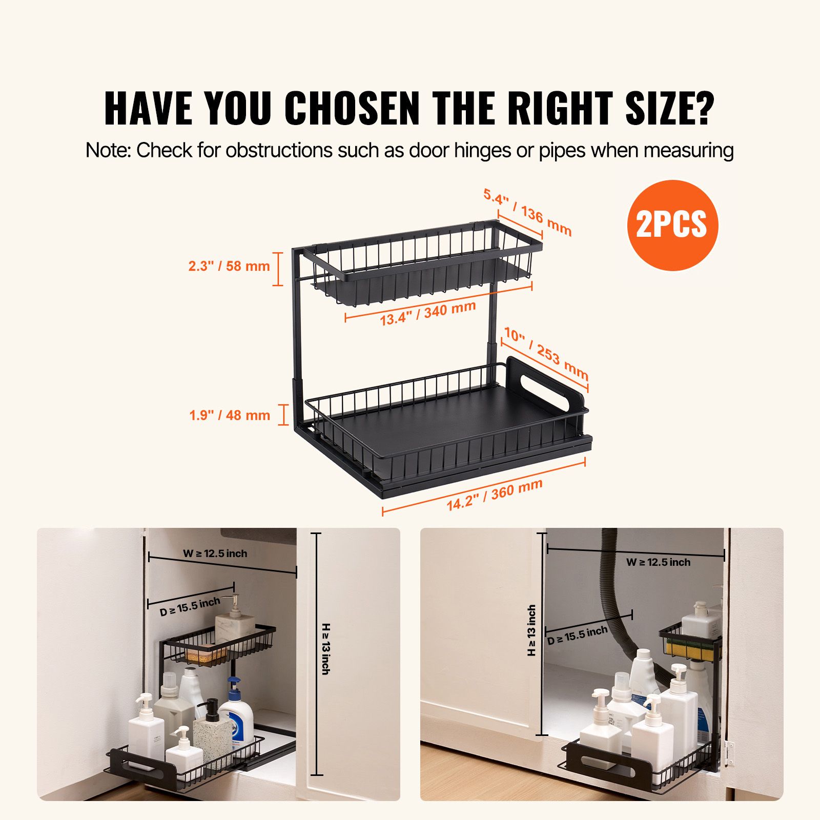 2-Tier Wire Pull Out Cabinet Under Sink Organizer 10.7"x14.2" Drawer Basket — image 2