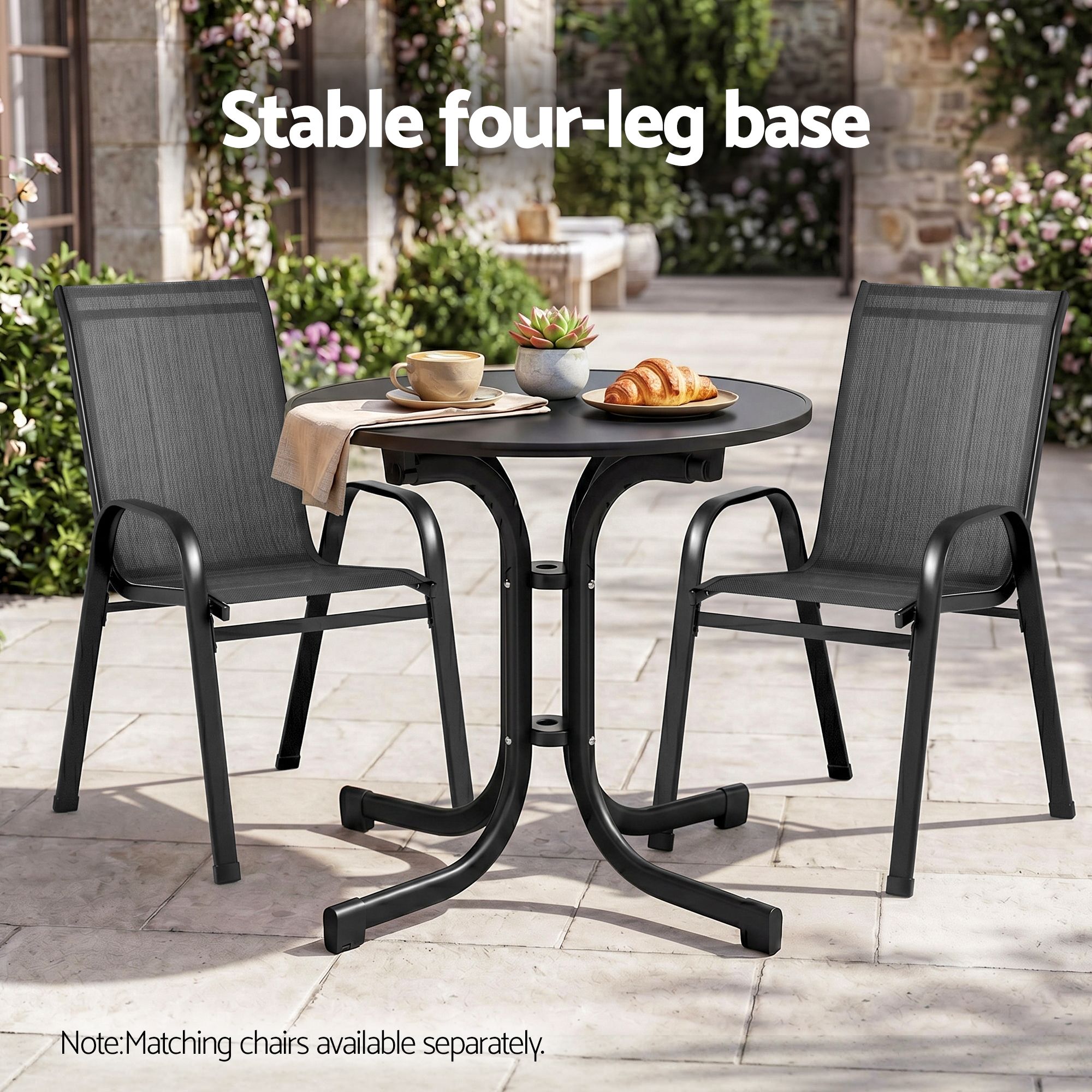 Gardeon Outdoor Side Table 80cm Folding Steel Round Bistro Desk Cafe Patio Furniture Black — image 6