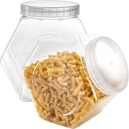 Candy Jar with Lid - Clear Hexagonal Candy Display for Treats - Dog Treats - Craft & Sewing Supplies - Coffee Mugs - Laundry Bags - 2-Pack