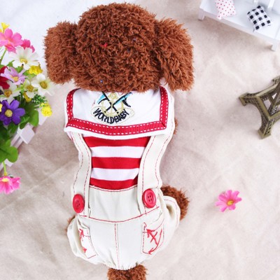 Red Cute Sailor Dog Outfit - Striped Shirt & Anchor Overalls for Small Dogs (Size: S ) โ image 4