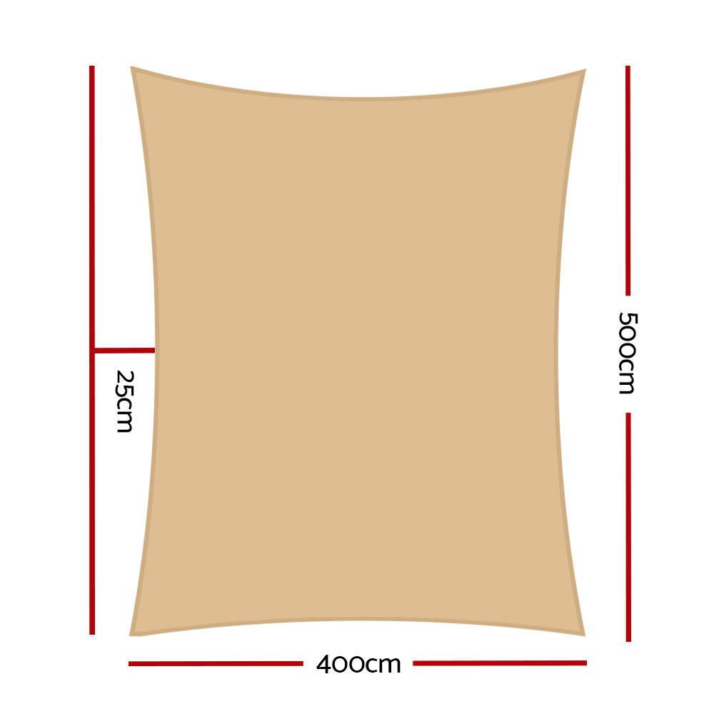 Instahut Shade Sail 4x5m Rectangle 280GSM 98% Sand Shade Cloth โ image 2
