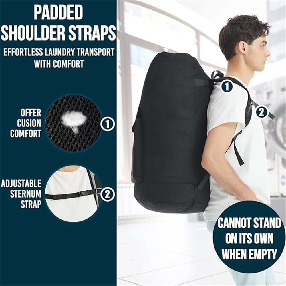 Laundry Backpack Bag 115L, Heavy Duty Laundry Bags with Shoulder Straps, Dirty Clothes Bag for College Dorm Essentials, Hamper Backpack for Travel, Laundromat — image 4