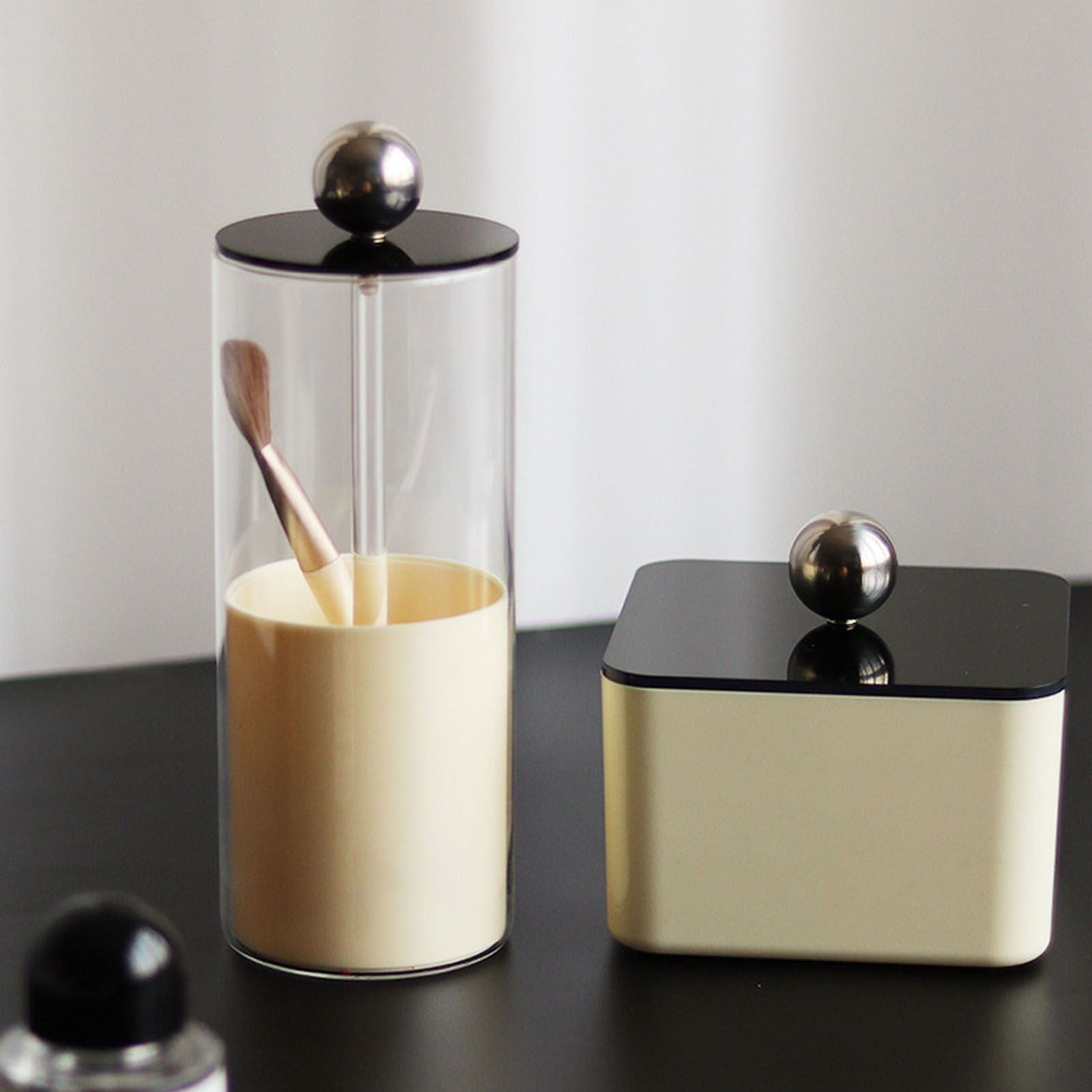 Makeup Brush Holder Organizer with Lid Liftable Dustproof Makeup Brushes Container for Vanity Desktop Countertop Nordic Style Black Cover โ image 5