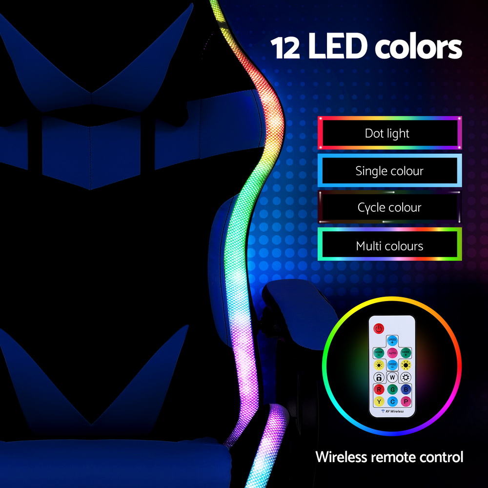 Artiss Gaming Office Chair 12 RGB LED Massage Computer Work Seat Footrest Blue — image 6