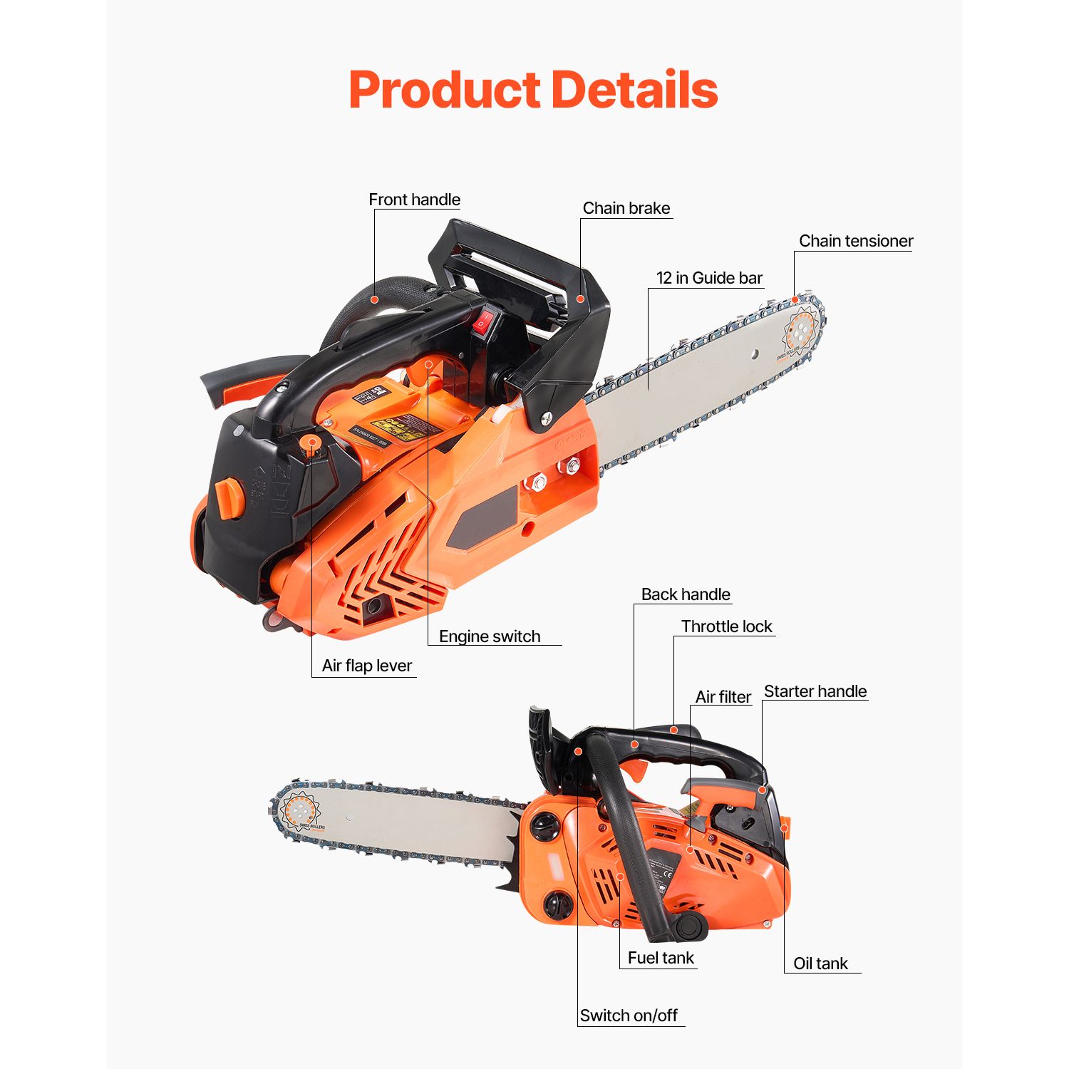 25 cc Gas Chainsaw, 305 mm Gas Powered Chainsaw, 0.75 kW Power Chain Saw with Non-Slip Handle, Gas-Powered Chainsaws with Dual Fuel Tanks, For Wood Cutting โ image 3