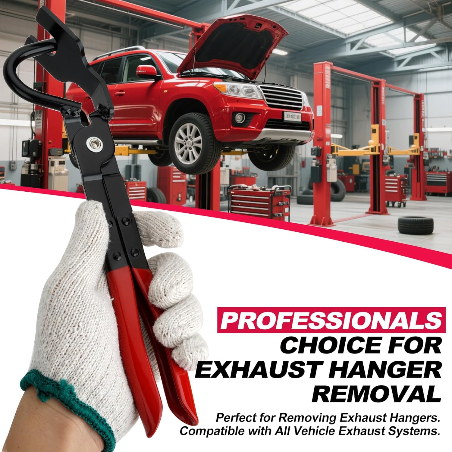 Exhaust Hanger Removal Tool, Heavy-Duty Exhaust Hanger Pliers for Car & Truck Rubber Exhaust Hangers, 25° Offset Design, Non-Slip Grip, Compatible with Most — image 2