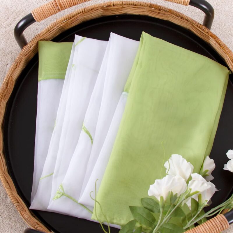 Sheer Curtains Floral Voile Embroidery Tab Top Window Panels For Bedroom Living ROom Decoration 2 Panels, Green, W140Cm — image 4