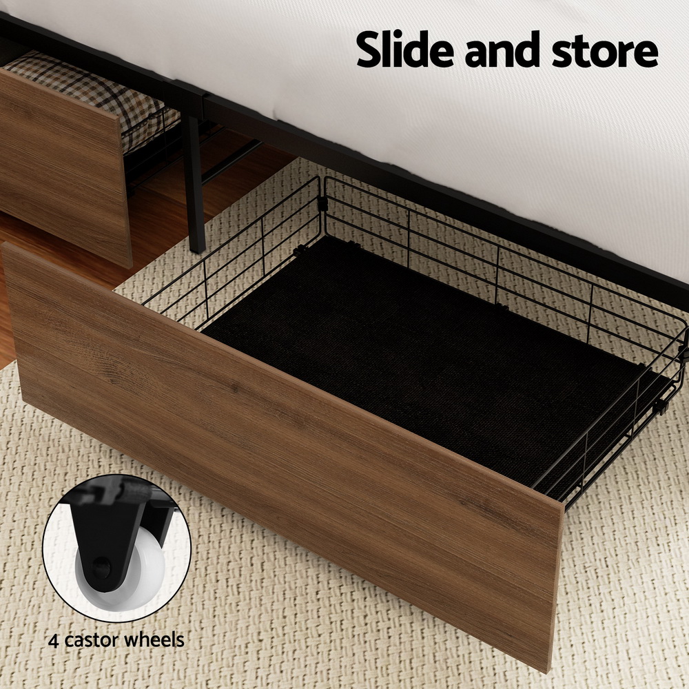 Artiss 2x Bed Frame Storage Drawers Trundle Black — image 5