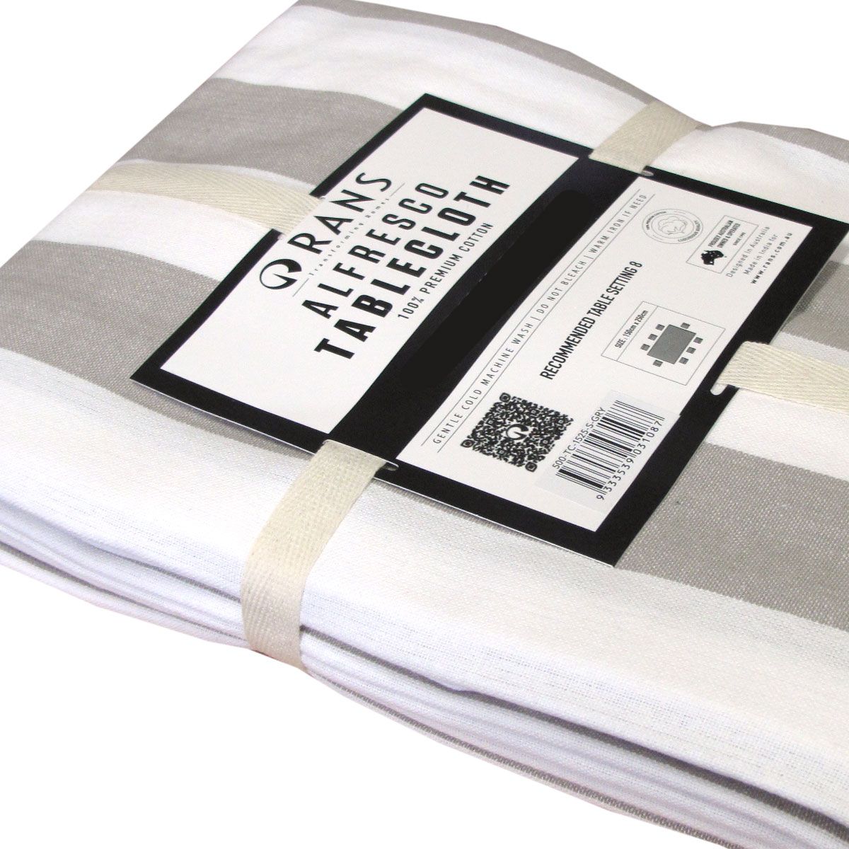 Rans Grey Alfresco Stripes Cotton Tablecloth - Choose from 2 sizes 150cm x 300cm — image 3