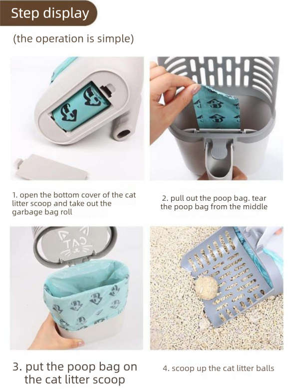 2-in-1 Cat Litter Scoop with Integrated Waste Bin & 1 Roll Refill Bags Detachable Sifter Shovel Anti-Reflux Baffle Grey β image 6