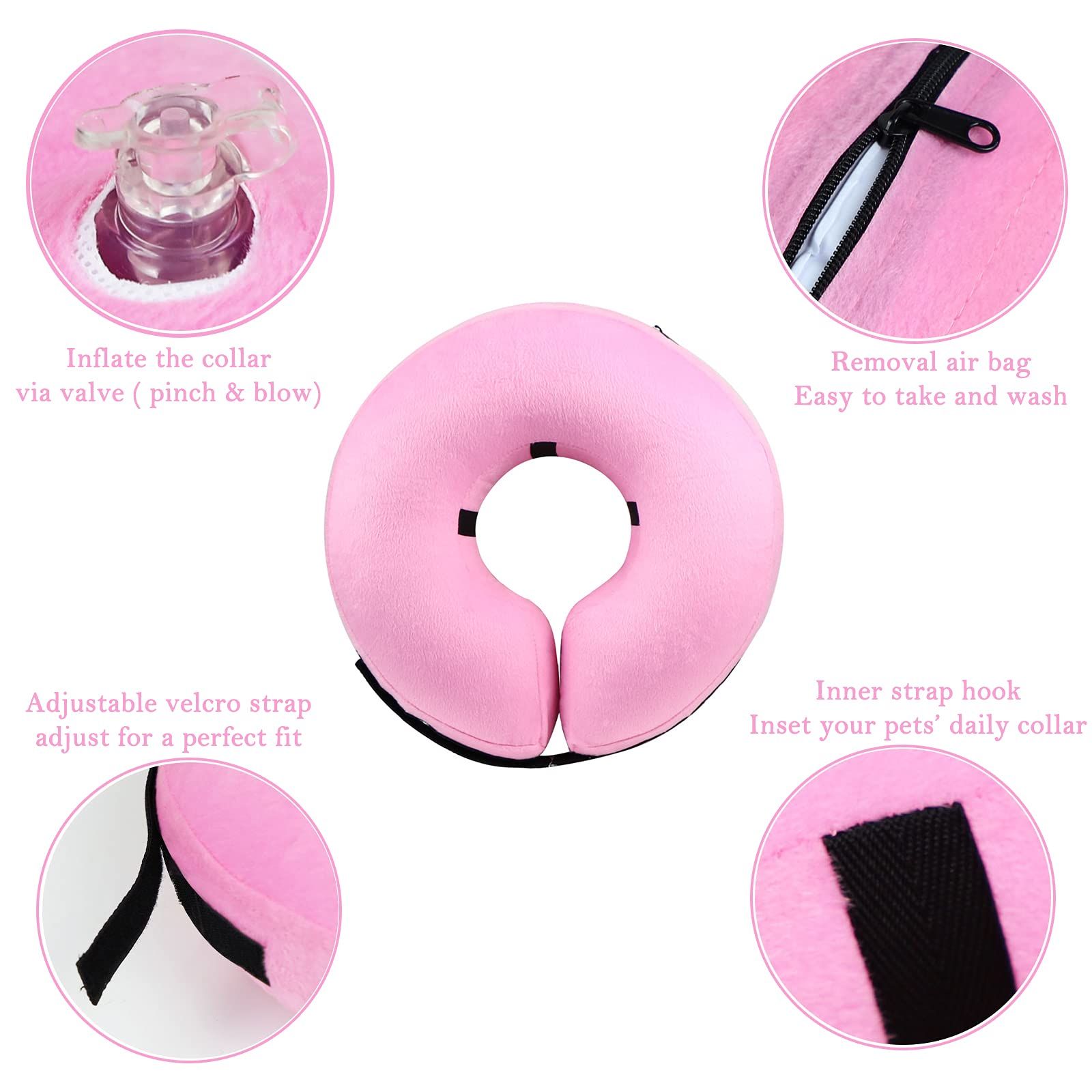 Inflatable Dog Cone Collar for After Surgery, Doggie Neck Blow up Donut Recovery ECollar, Soft Adjustable Dog Cone for Small Medium Large Dogs and Cats (S — image 3