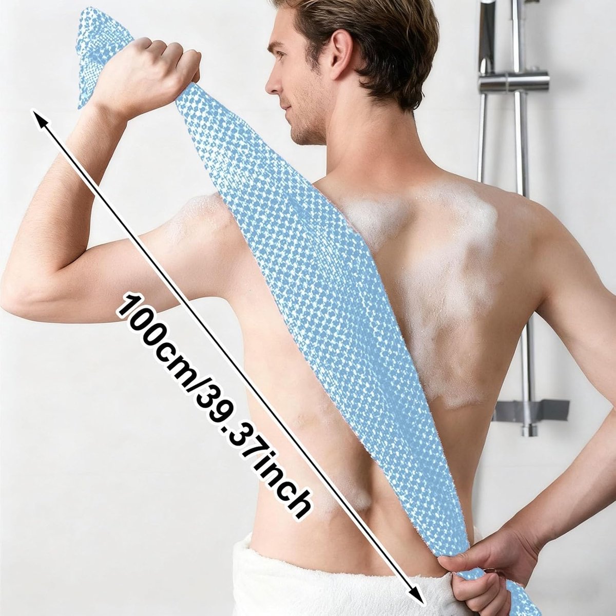 Back Scrubber Set | 2-Piece Exfoliating Shower Towel | Extra Long Exfoliating Washcloth for Men and Women - Scrub Cloth for Body Cleansing and Massage (Blue) — image 2