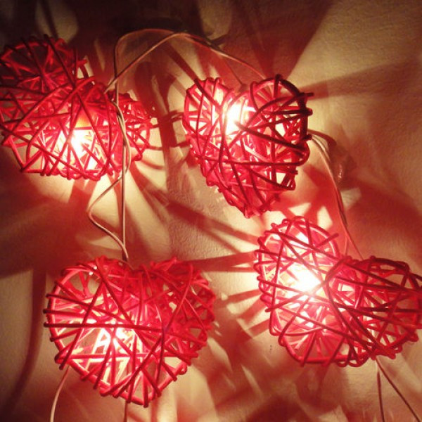 20 Red 3D Hollowed Rattan Heart-Shaped 3M String Fairy Lights, Battery (AA) Indoor & Outdoor Decorations Wedding Valentines Romantic Room Table Lighting โ image 3