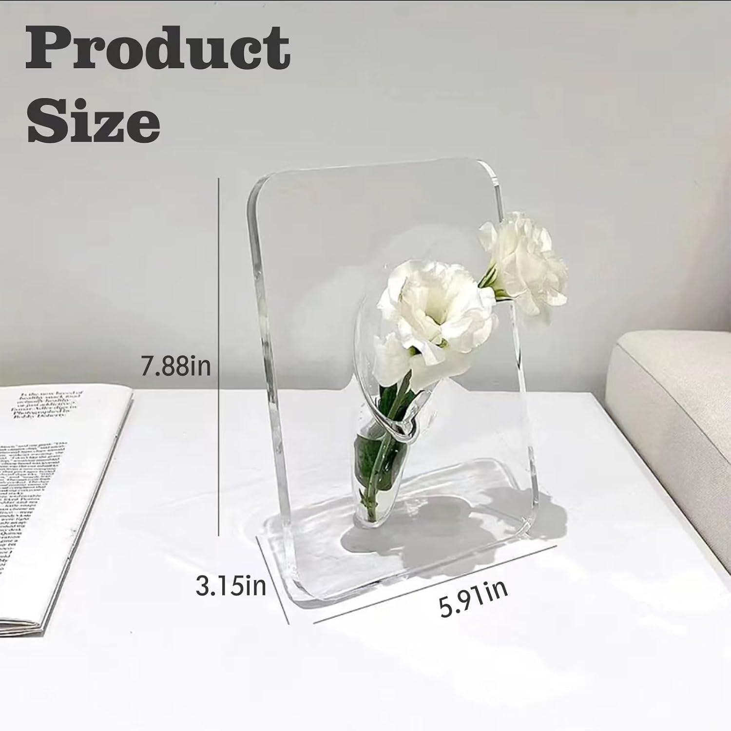 Clear Acrylic Photo Frame Vase - Modern Style Decorative Vase for Office Bookshelf Bedroom Living Room - Unique Home Decor Piece — image 2