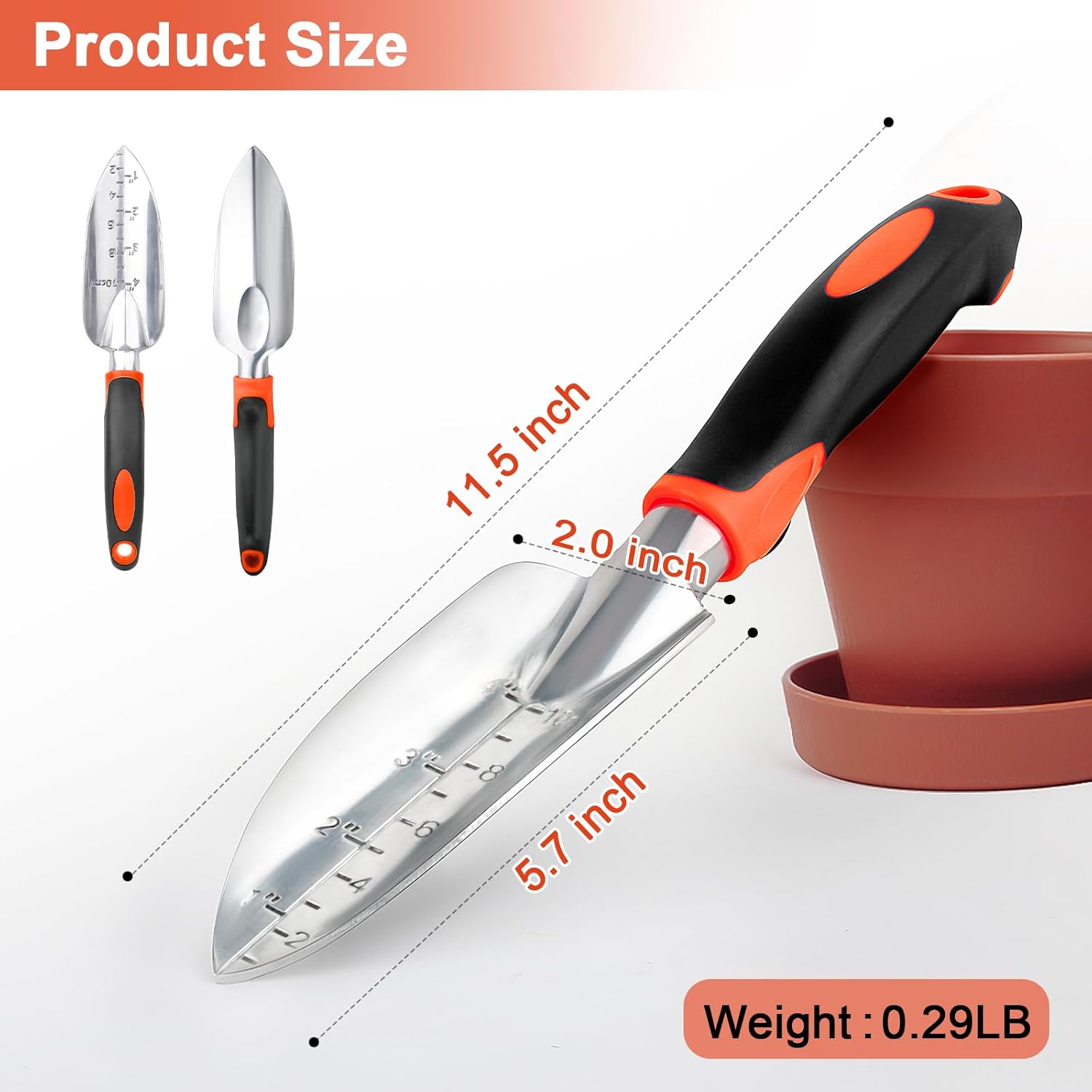 Garden Shovel Trowel Garden Tool with Measurement Mark + 2 Pack Heavy Duty Gardening Tools Set โ image 2