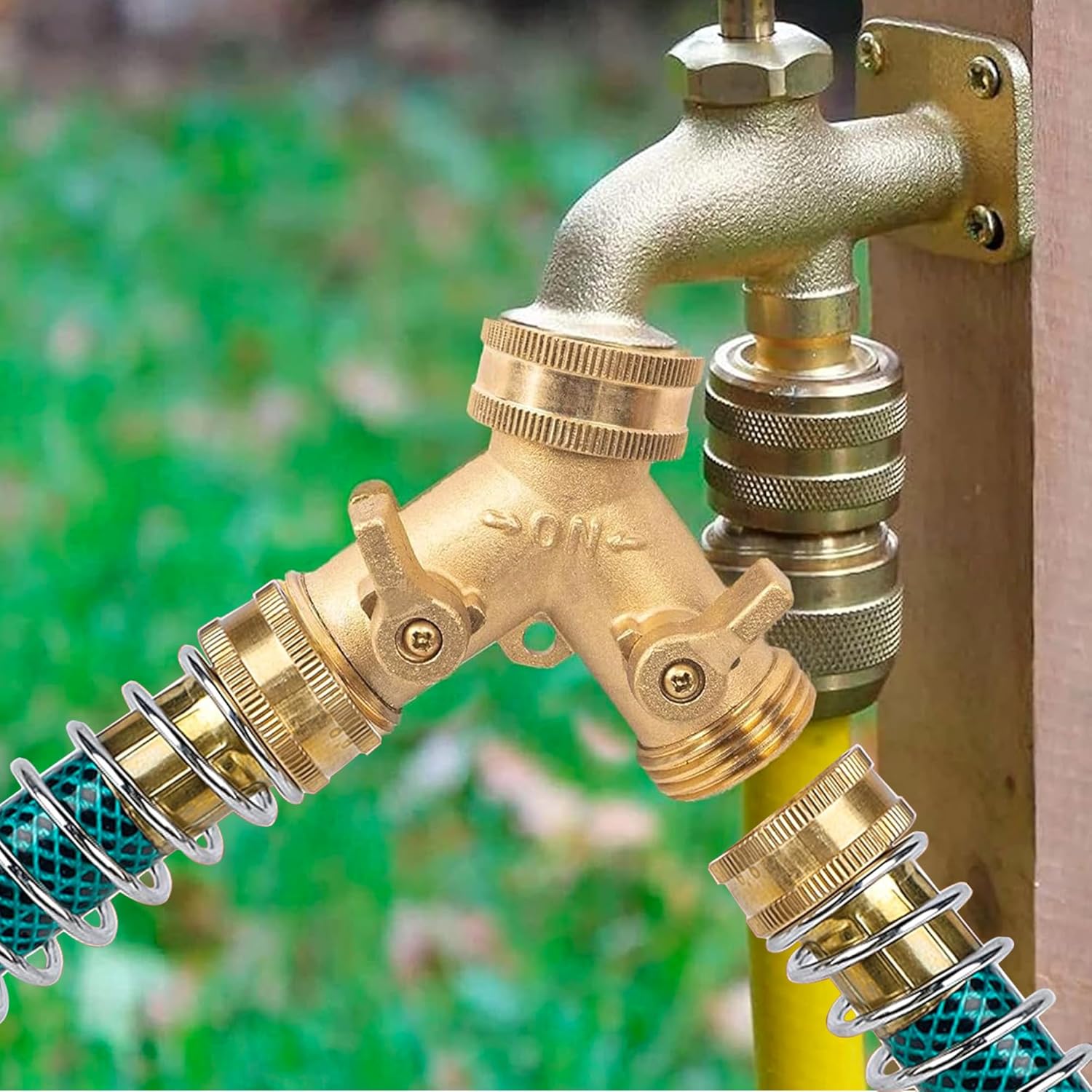 2 Way Hose Splitter, 3/4" Brass Hose Y Splitter with 2 PCS Garden Hose Extension Hose Coiled Spring Protectors and 6 Rubber Washers — image 5