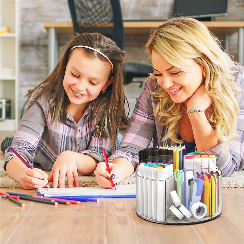 Acrylic Pen Holder Pencil Organizer, 360-Degree Rotating Pencil Holder, Crayon Organizers for Kids Marker Organizer Caddy Art Supply Kids Desk Organizers for โ image 5