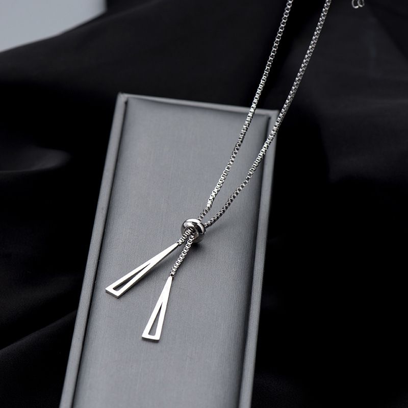 Vintage Hollow Triangle Y Lariat Necklace Silver Y Necklace Geometric Y Drop Necklace Long Tassel Necklace Chain Jewelry for Women β image 2