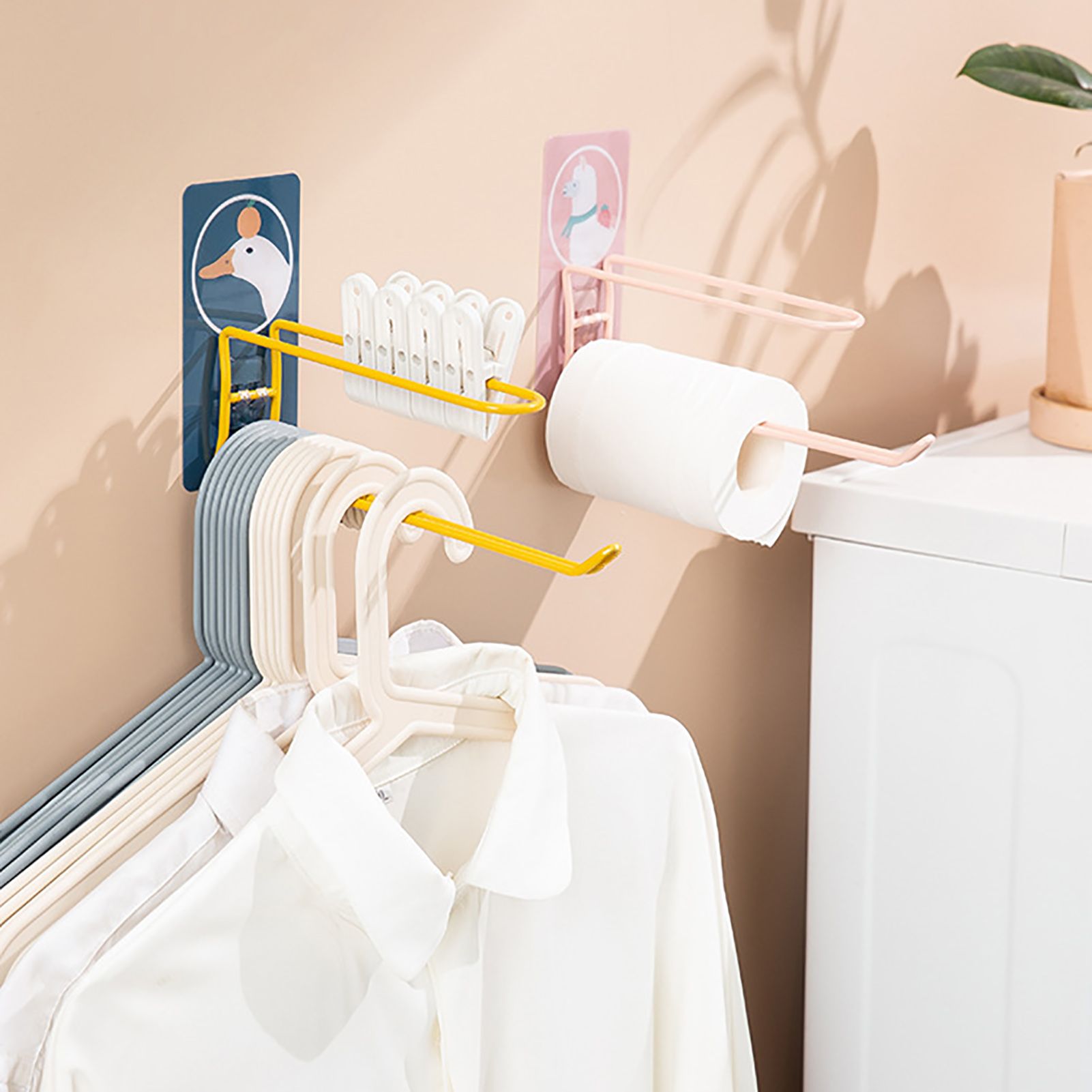 Wall Mounted Coat Rack Cartoon Animal 2 Layer Storage Space Saving Acrylic Adhesive Wrought Iron Spray Wall HangerBear — image 6