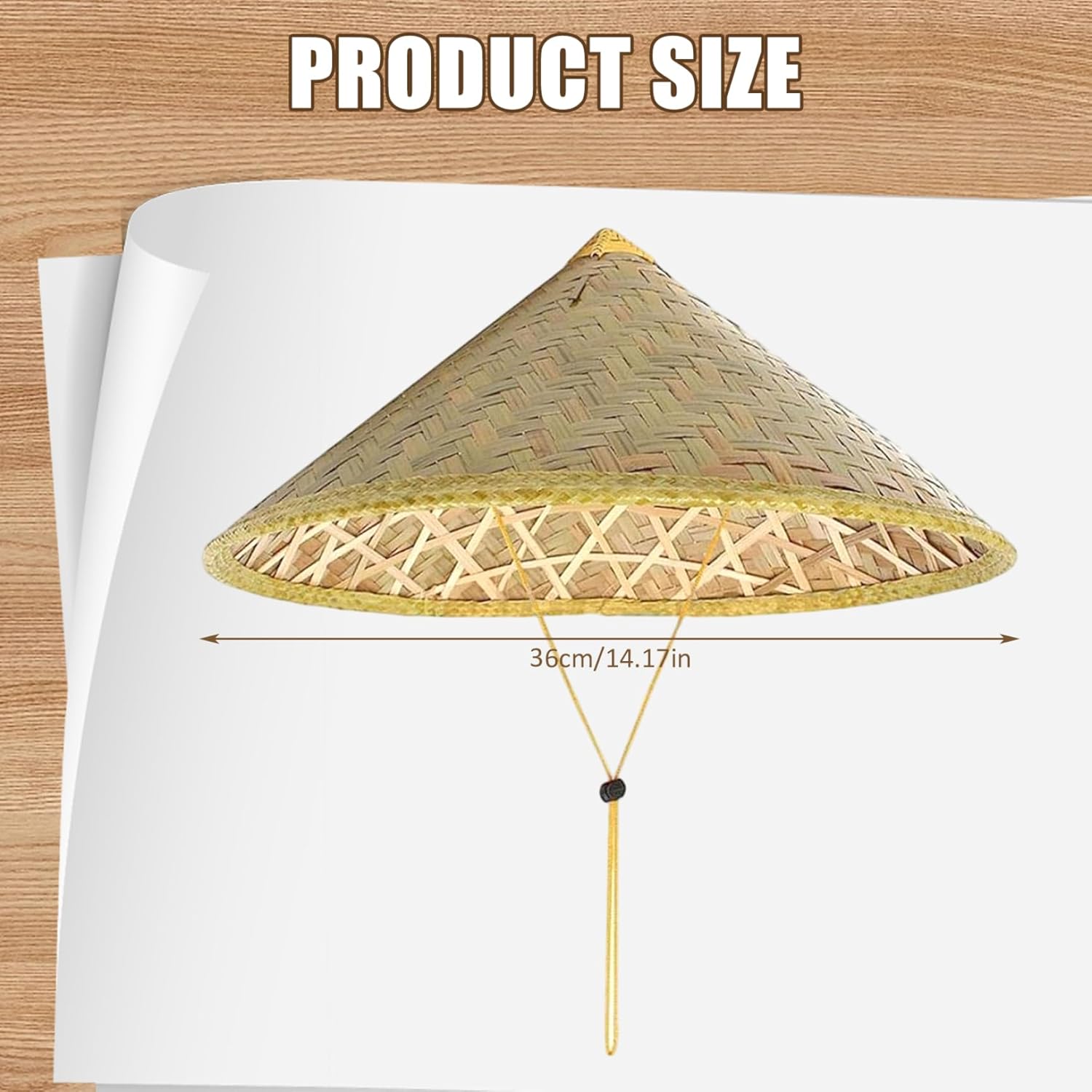 Retro Chinese Bamboo Rattan Fisherman Hat, Handmade Weave Bucket Hat, Rice with Adjustable Rope, 14 Inch Fishing Sunshade Cap for Farmer Fishing, Light Yellow โ image 5