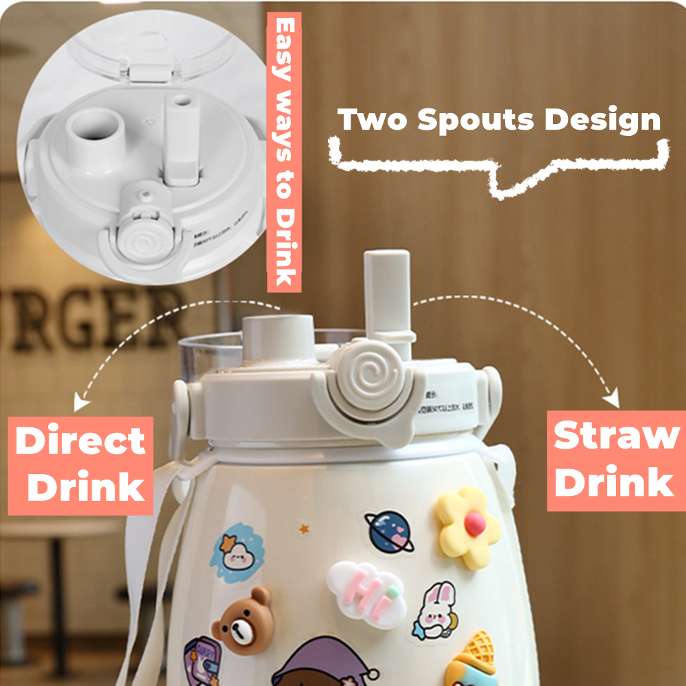 1000ml Large Water Bottle Stainless Steel Straw Water Jug with FREE Sticker Packs (Blue) — image 5