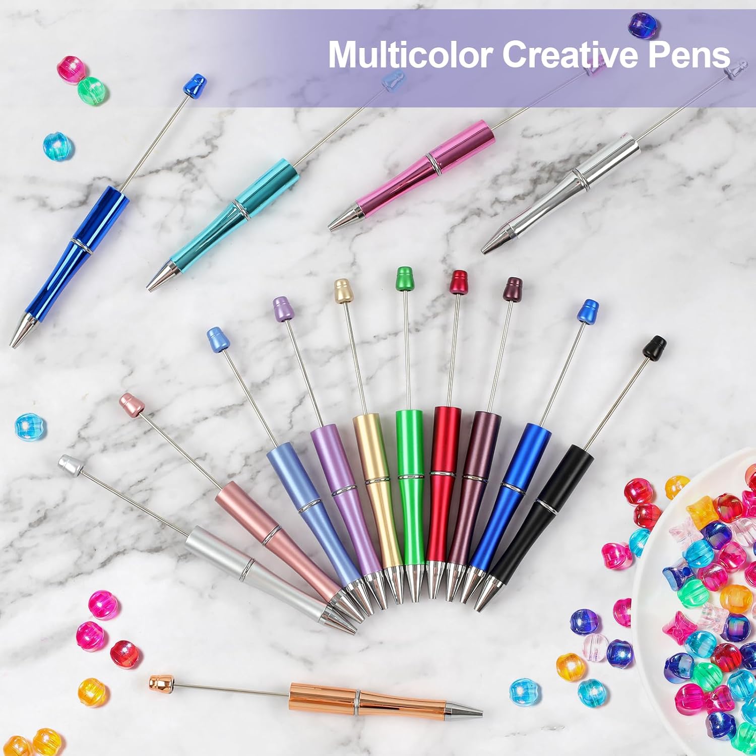 15 PCS Beadable Pens, Pens Bulk Colored Plastic, Black Ink Beaded Creative Diy Pen, Bend for Make Gifts Children and Students, Office School Supplies — image 5