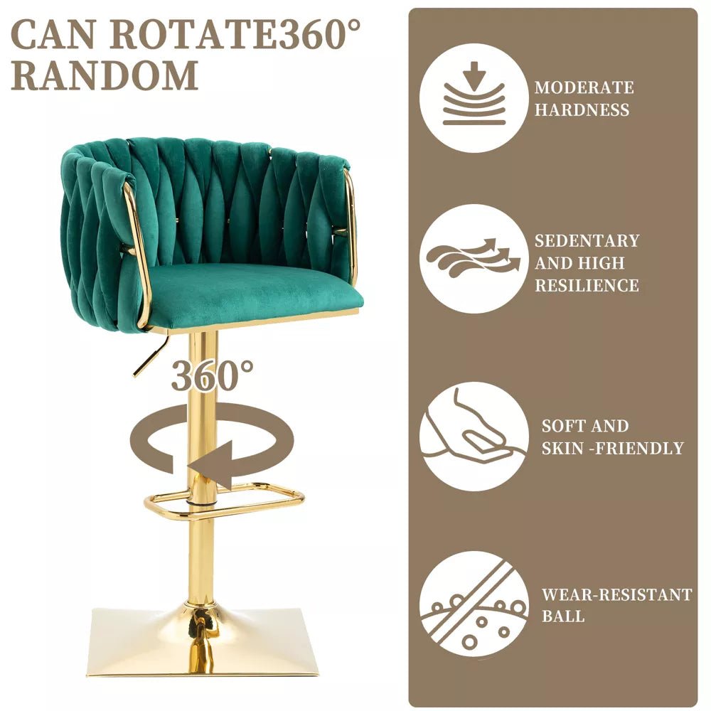 SERENITà Modern Velvet Breakfast Bar Stools Swivel Barstools Adjustable Counter Stools with Backrest Set of 2 Emarald Green — image 4