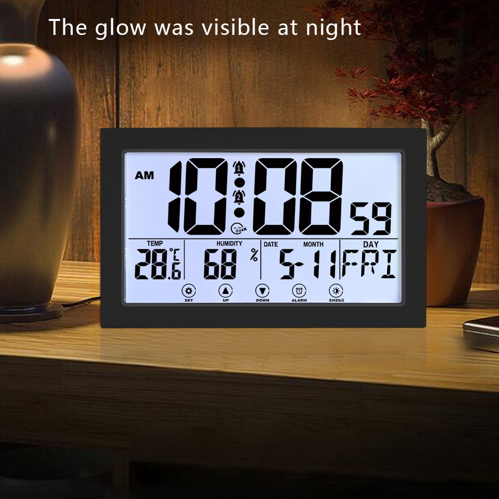 Auto Set Digital Wall Clock Battery Operated,Desk Clocks with Temperature,Humidity , Display Digital Calendar Alarm Clock for — image 3