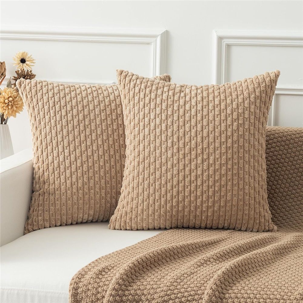 Textile Throw Pillow Covers Soft Corduroy Decorative Set of 2 Boho Striped Pillow Covers Pillowcases Farmhouse Home Decor for Couch Bed Sofa Living Room 18x18 — image 3