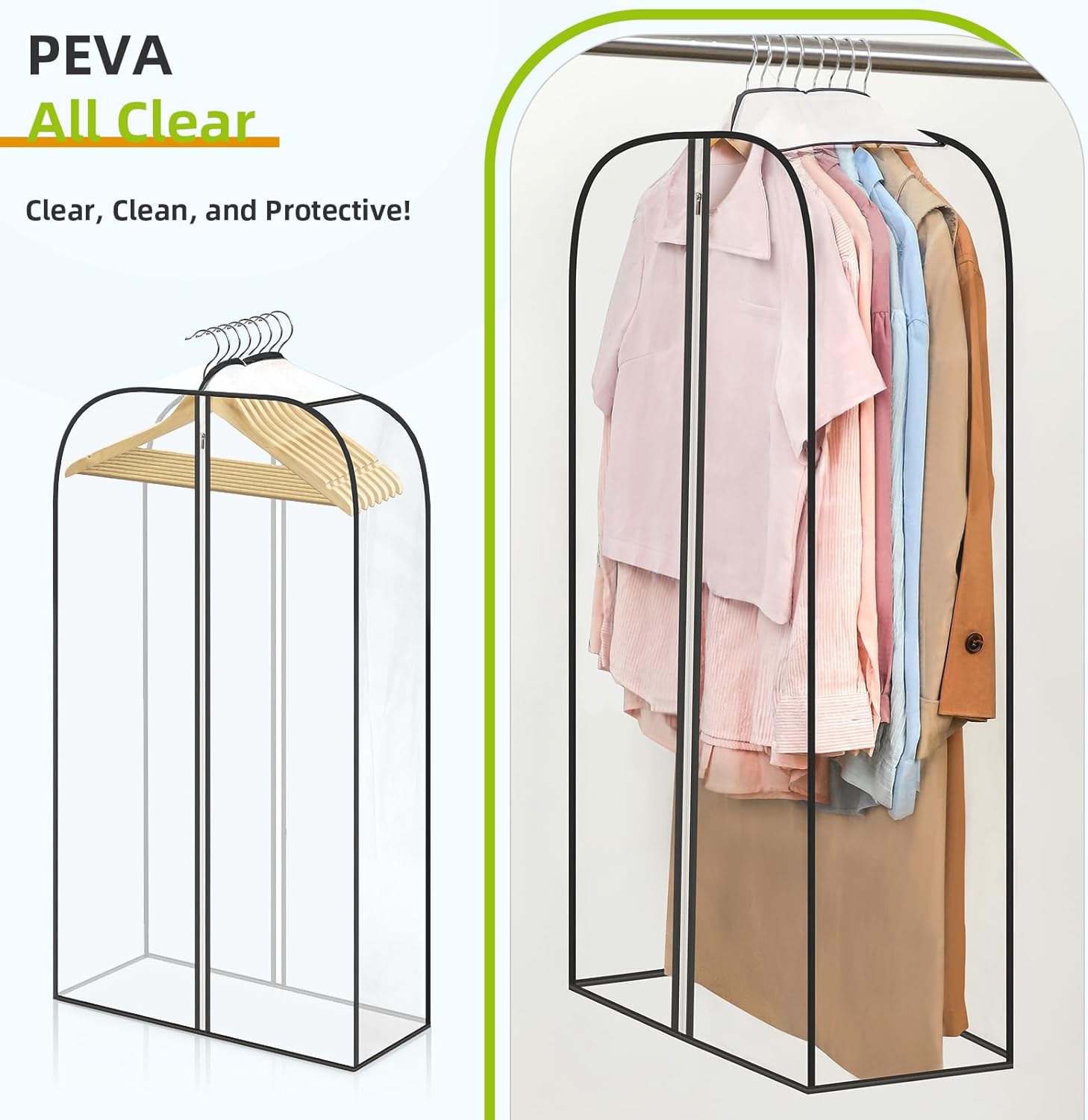 6 Pack Clear Garment Bags for Hanging Clothes with Zippers on Double Sides - 10'' Storage Coat, Dress, and Fur in Closet 40'' Long Suit 40 inch — image 4