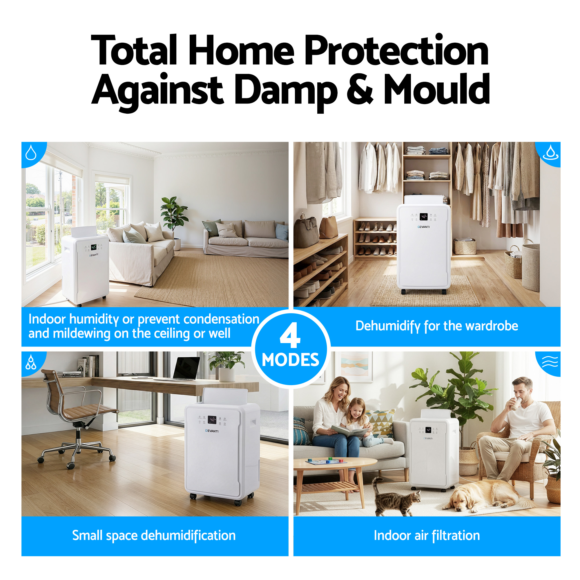 Devanti 50L/Day Dehumidifier Home Air Dryer Mould Moisture 8.5L Tank — image 6