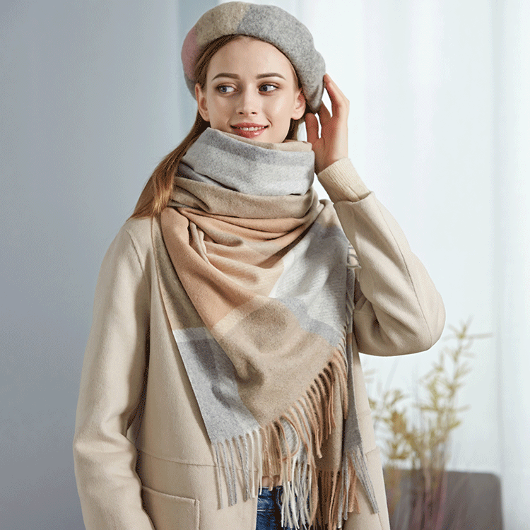 Cozy Color Block Fringe Scarf - Pink and Grey Shawl for Fall and Winter — image 3